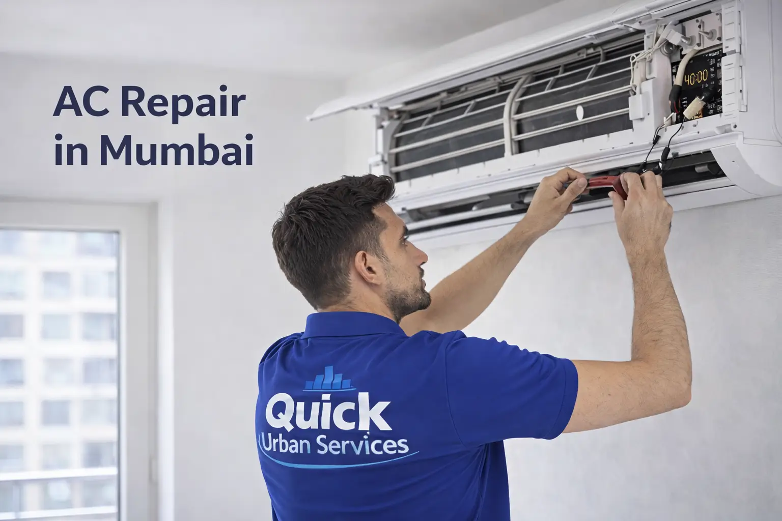 AC repair service in Mumbai by Quick Urban Services technician fixing split AC