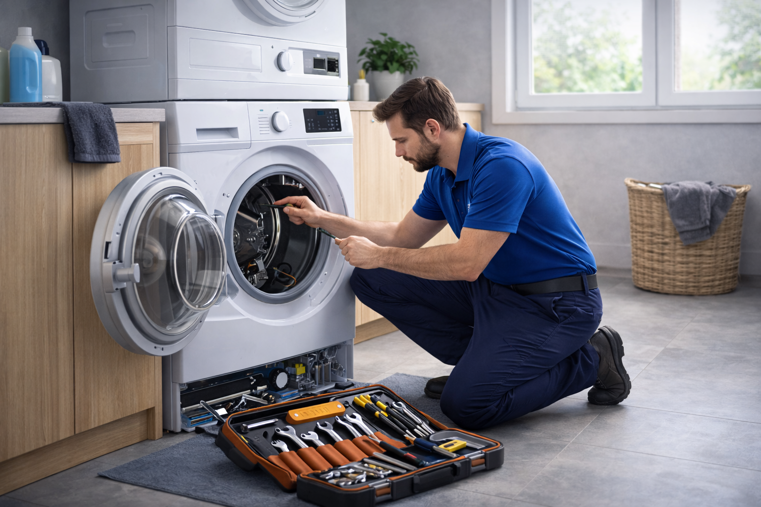 washing machine repair service near me home service technician fixing washer